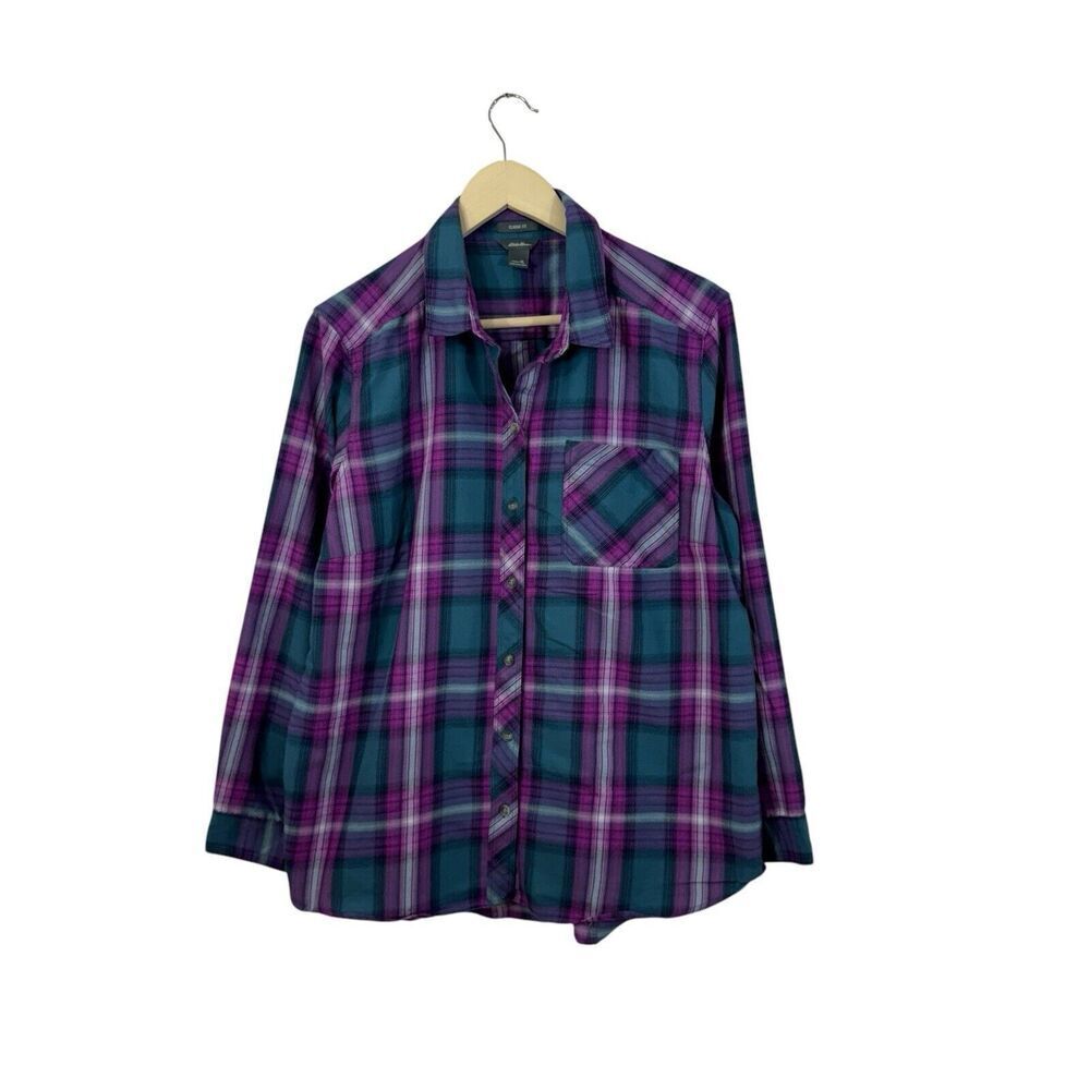 Eddie Bauer X-Large Button Front Plaid Long Sleeve Light Cotton Womens
